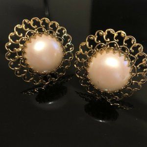 Huge Mother of Pearl Vintage Fine Cufflinks Gold